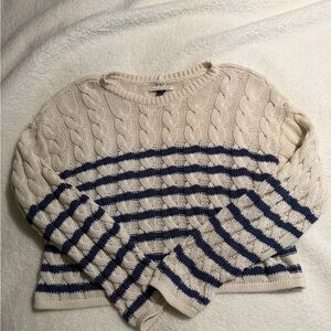 American Eagle Outfitters Cable Knit Sweater - Cream and Navy